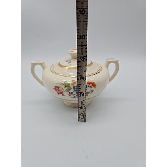 Vintage Covered Sugar Dish Summer Garden Floral Warranted 22K Gold - Picture 9 of 11